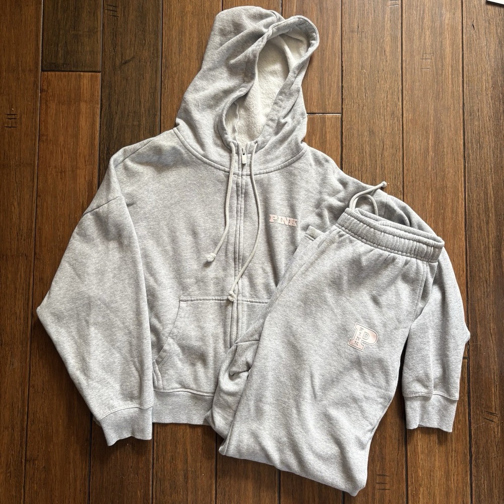 Victoria's Secret PINK Hoodie & Jogger Set Gray Size Large Pullover Sweatpants